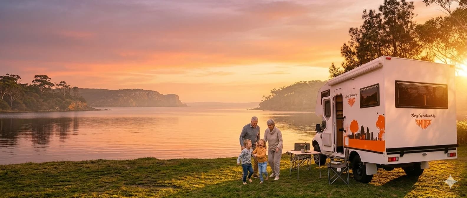 Made by Smidge motorhome at sunset on the waterfront