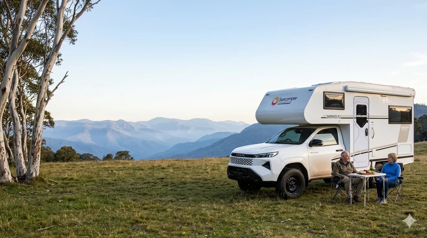 Suncamper Sherwood motorhome in the mountains